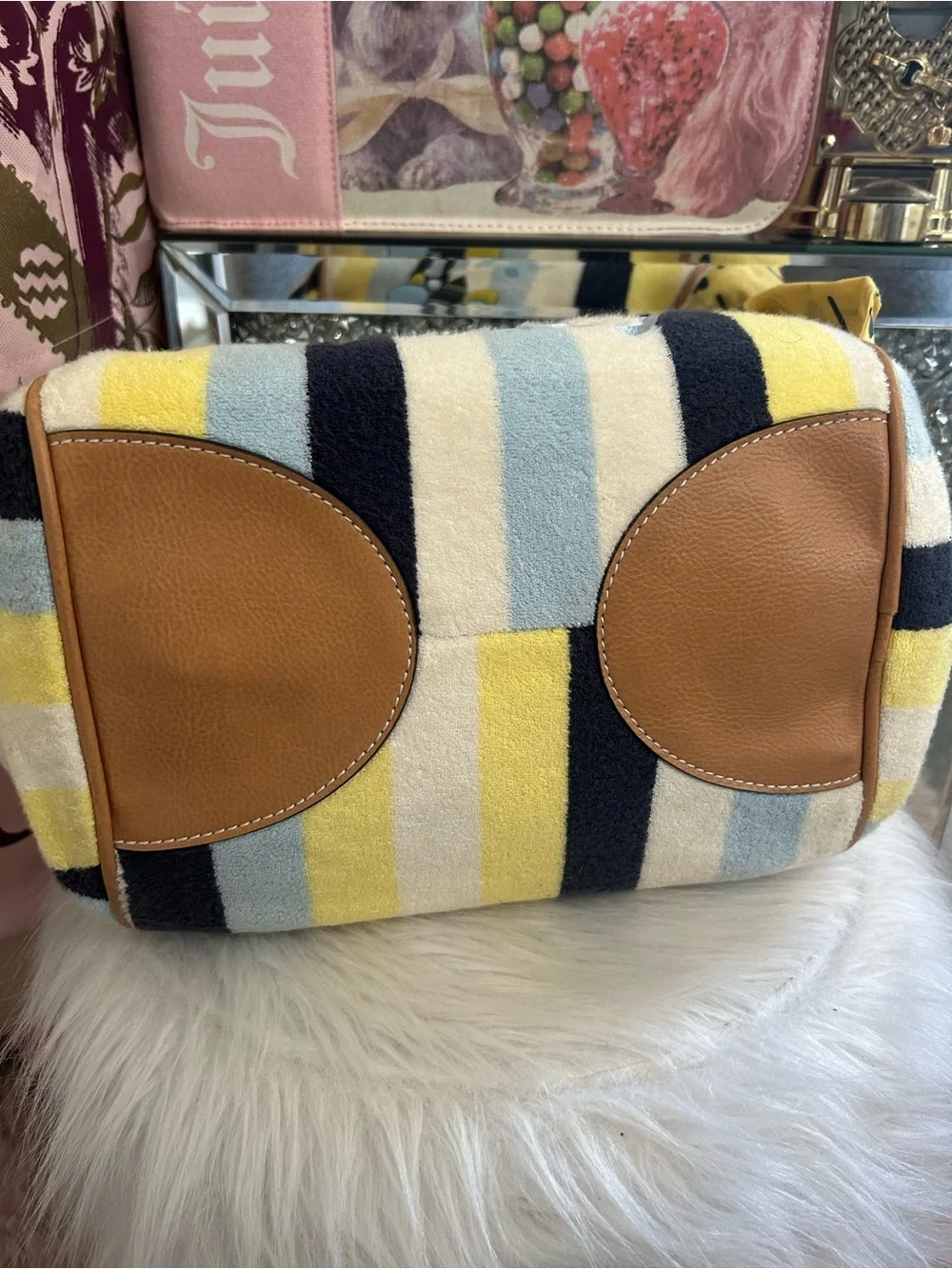 Rare Y2K Vintage Juicy Couture Colorful Striped Terry BEE Bowler Satchel Bag 🐝